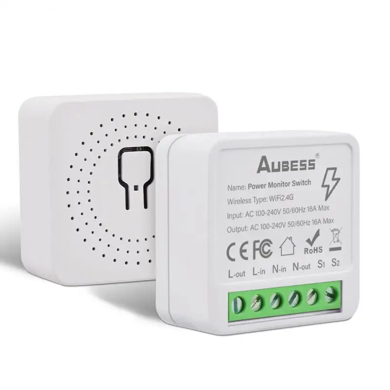 Tuya Smart Life Wifi 16A Mini Smart Switch Power Monitoring Support 2-way Control Smart Home With Alexa Google Home Yandex Alice