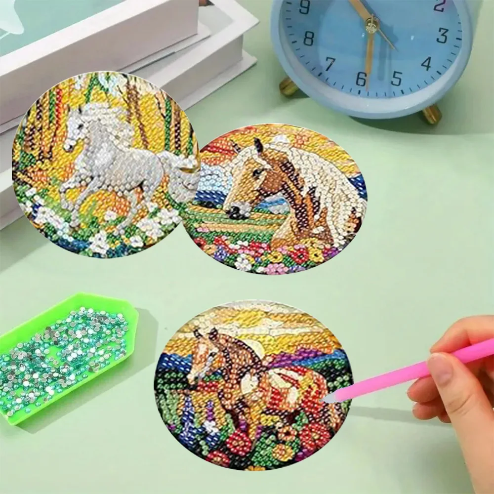 8-Piece Set of Diamond Painting Coasters (with Holder), DIY Diamond Painting Cup Holder with Horse Pattern view 6