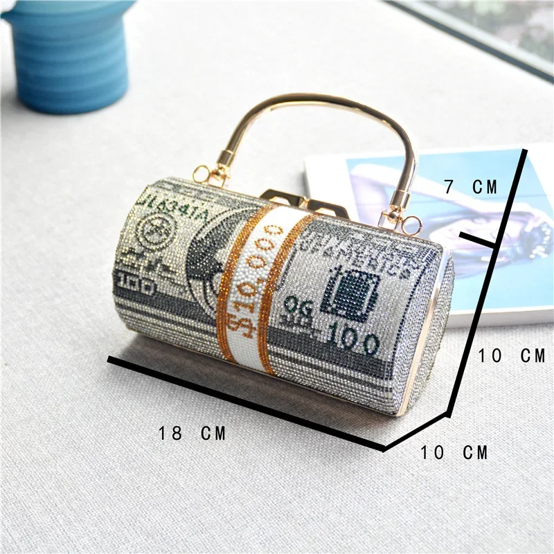 2026 New Women Bag Full Diamond Dollar Snake Bone Chain Handbag Dollar Metal Chain Shoulder Bag Rhinestone Shoulder Bag Wallet