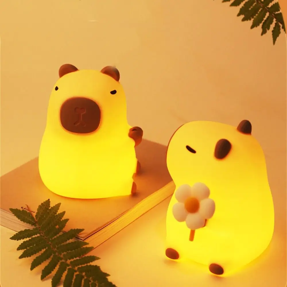 Desktop Decoratie Siliconen LED Capybara Nachtlampje Zacht Schattig Nachtkastje Licht Cartoon Creatieve Sfeerlamp Kerstmis