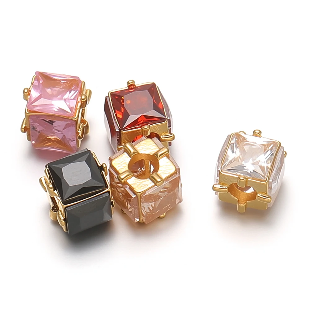 3 Stück Edelstahl-Würfel-Zirkonia-Perlen, goldfarbene Abstandshalter-Perlen für DIY-Schmuck, Halsketten, Armbänder, Ohrringe und Accessoires für Mädchen – Detail 4