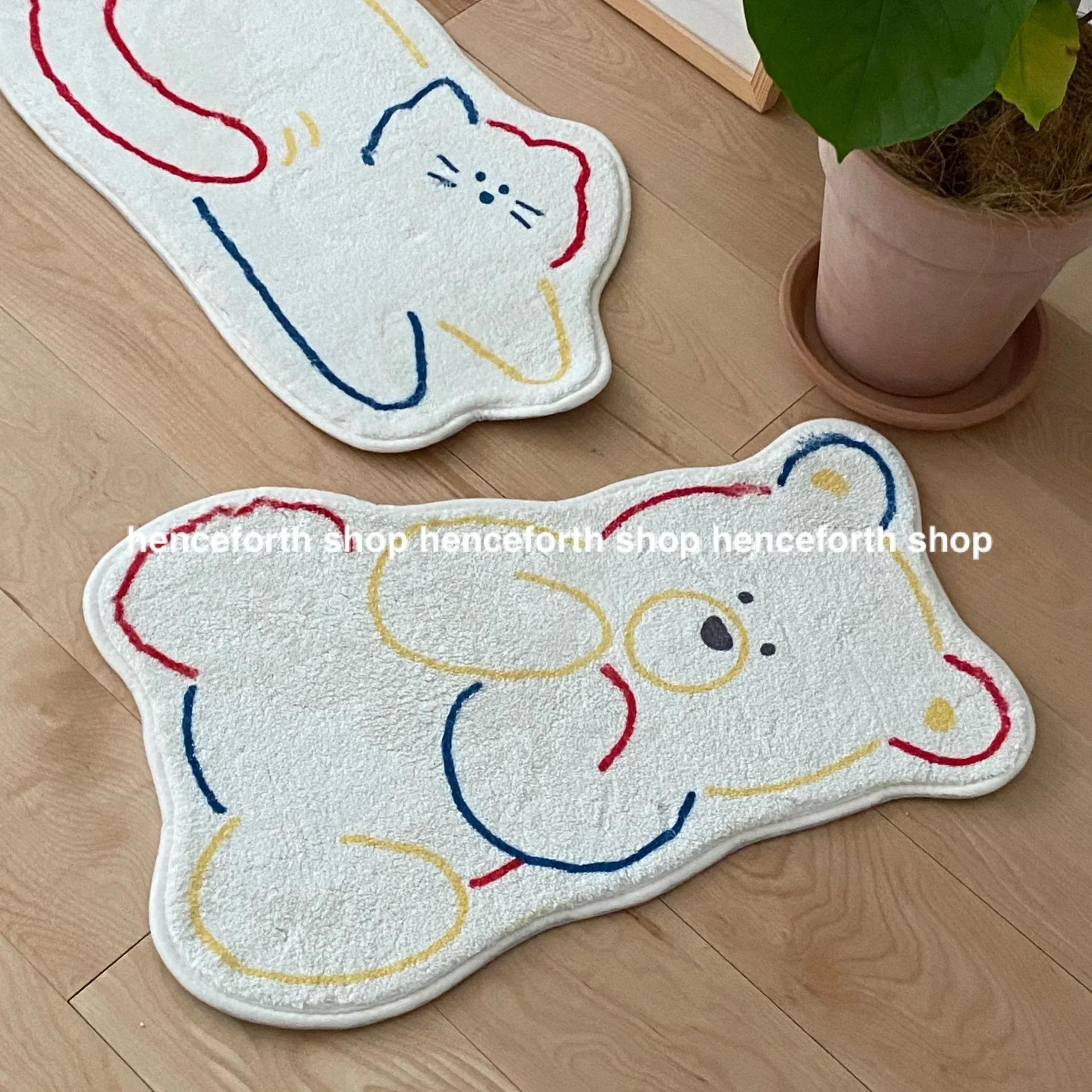 Lovely Bear Sofa Bedside Carpet Anti-slip Cashmere Bedroom Living Room Area Rug Soft Washable Balcony Sofa Mat Home Decoration