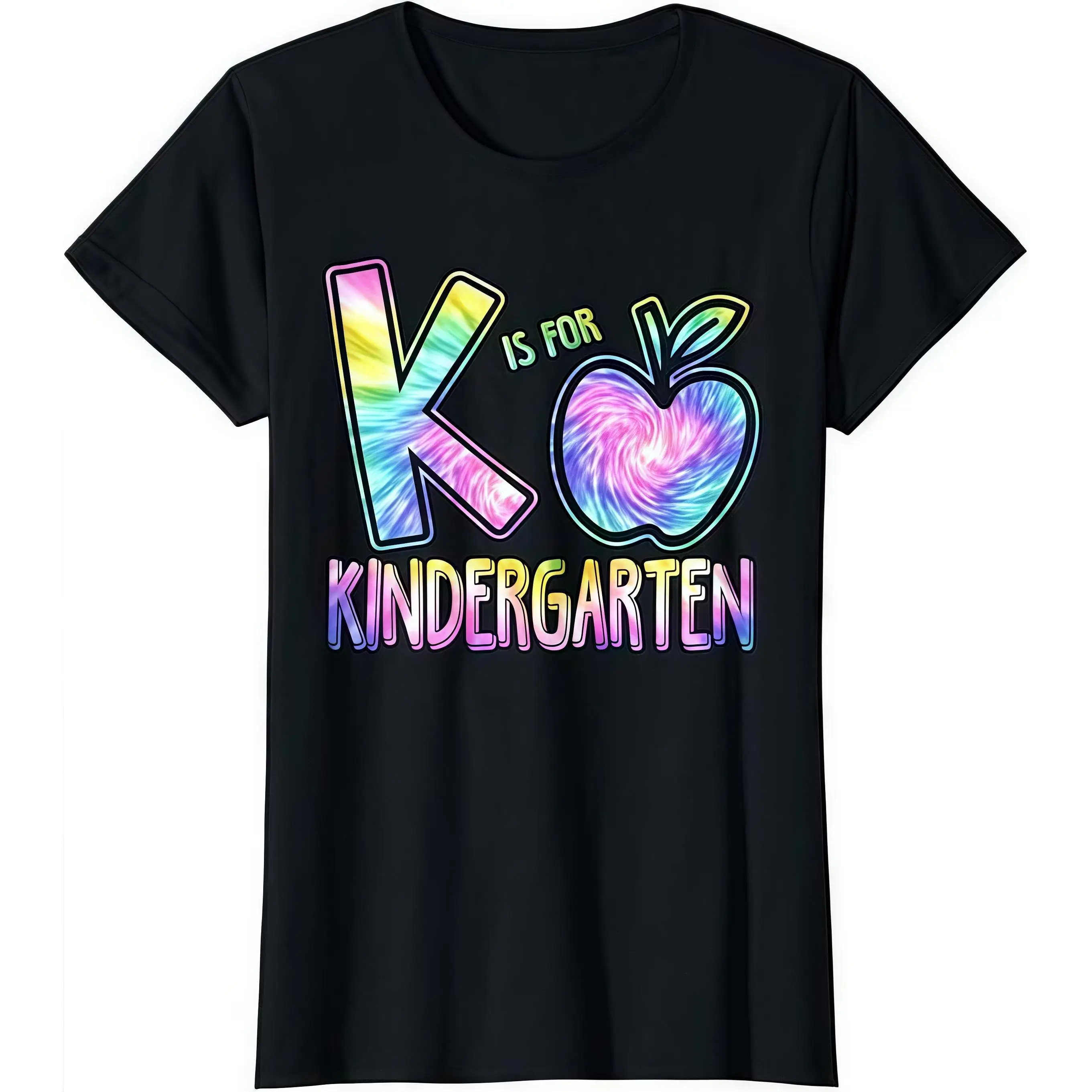 

Women's "K is for Kindergarten" T-Shirt Tie Dye Apple Graphic Tee Back to School First Day Teacher Student Gift