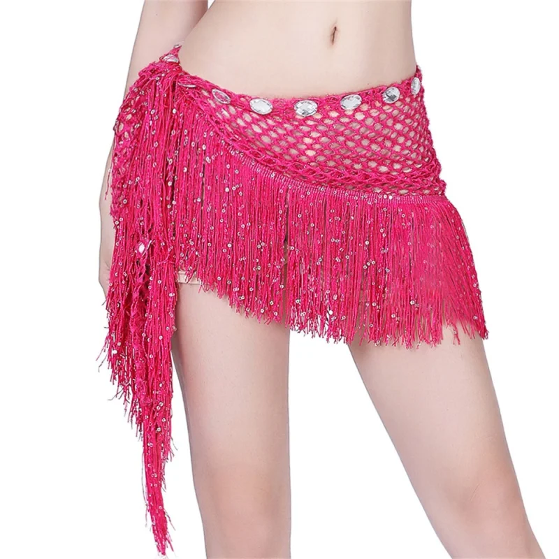 Belly Dance Hip Scarf Glitter Fringe Triangle Wrap Belt Sparkle Skirt Dancewear for Women Outfit Accessory with Tassel Sequins