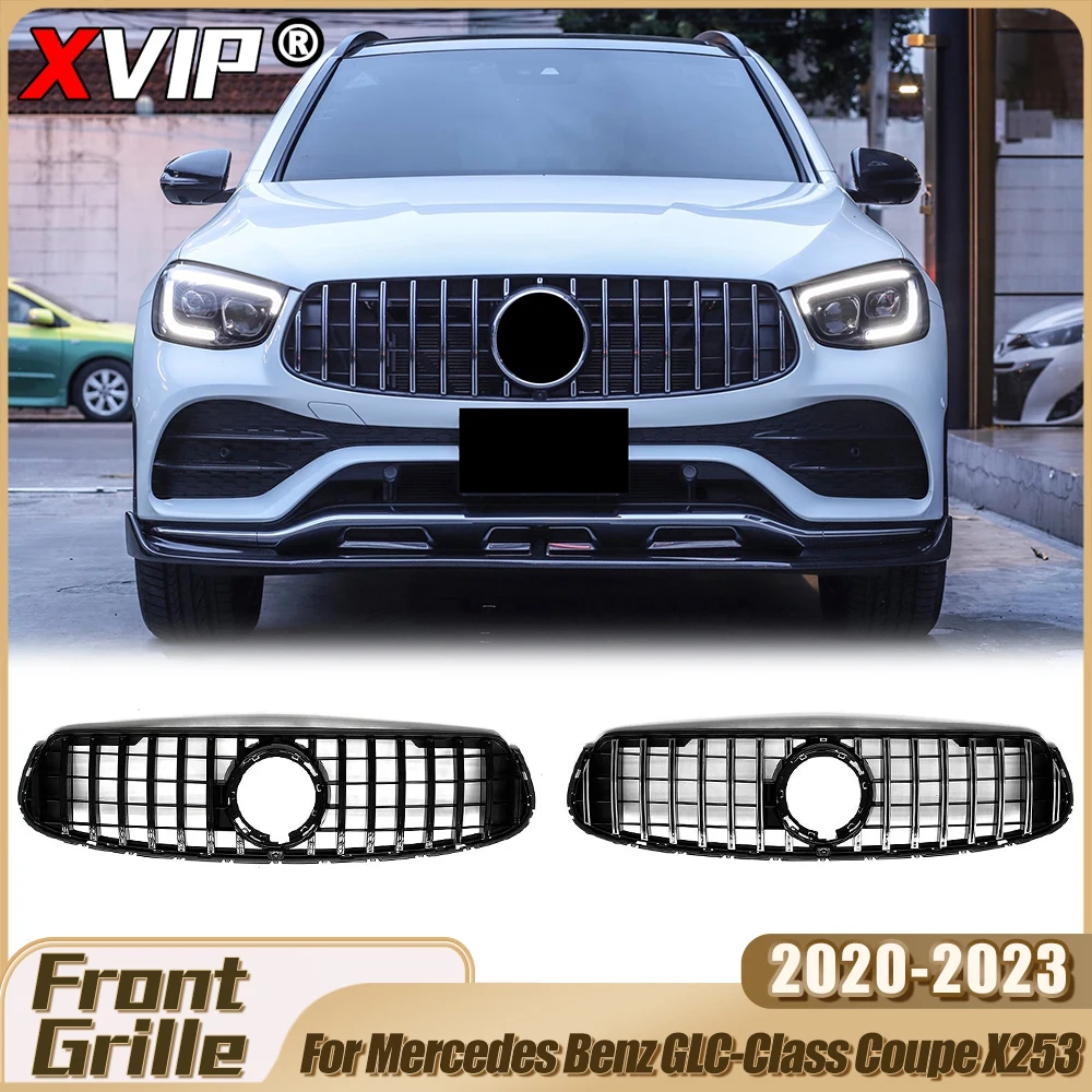 

XVIP Chrome Silver GTR Style Racing Grilles For Mercedes Benz GLC-Class Coupe X253 GLC43 AMG 2020-23 Chrome Diamonds Style Grill