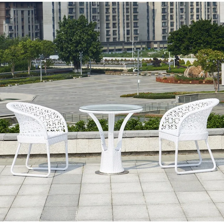 

Outdoor rattan table and chair balcony courtyard rattan white dining outdoor leisure outdoor table and combina