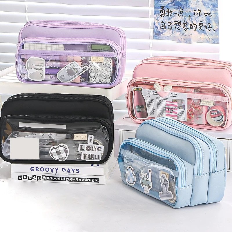 Exquisite Transparent Pencil Bag Large Capacity Simple Multilayers Pencil Case Student Stationery Box School Supplies