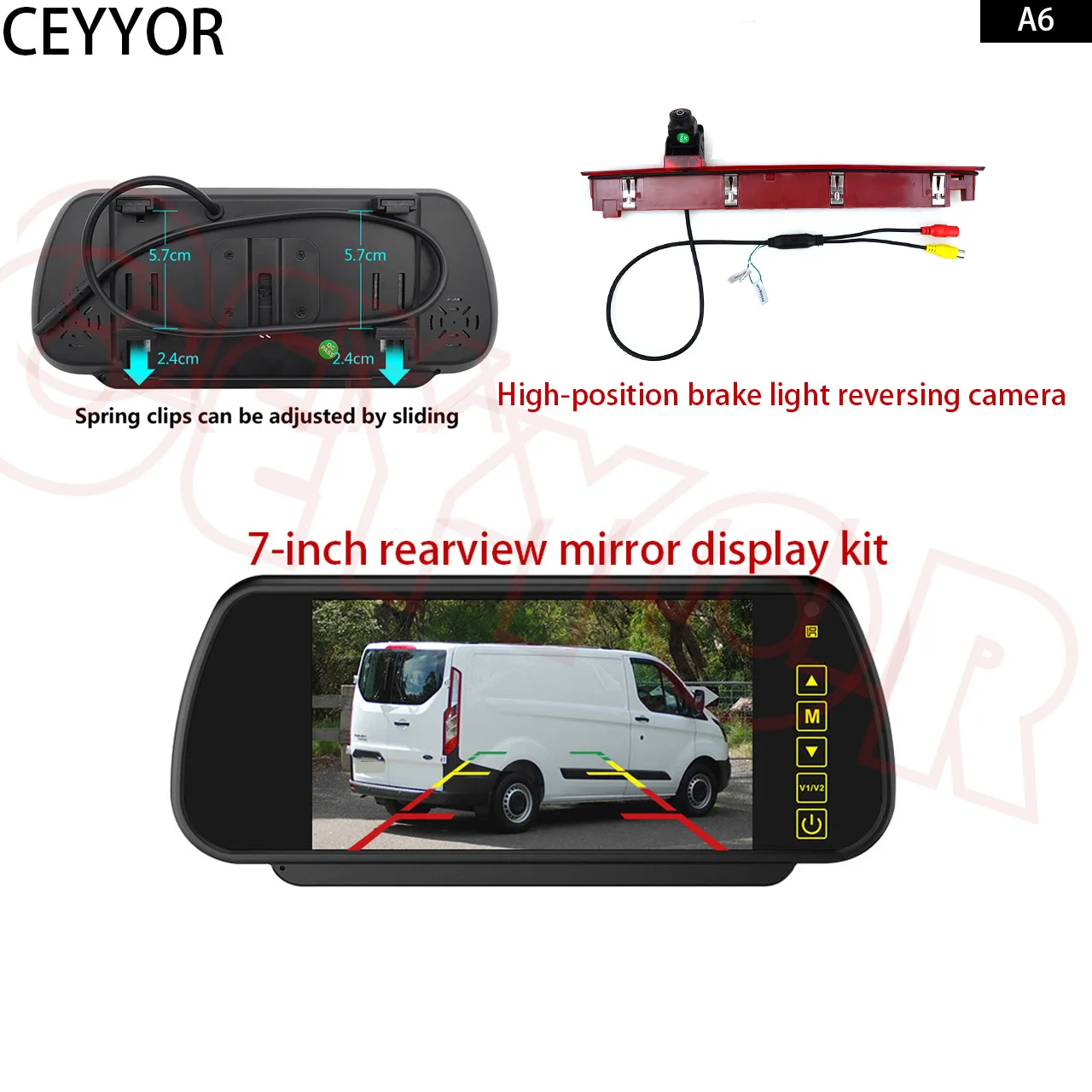 

Third Brake Light Rear View Camera with 7 Inch Mirror Monitor forCompatible With VW Transporter T6 T6.1 2016-Present