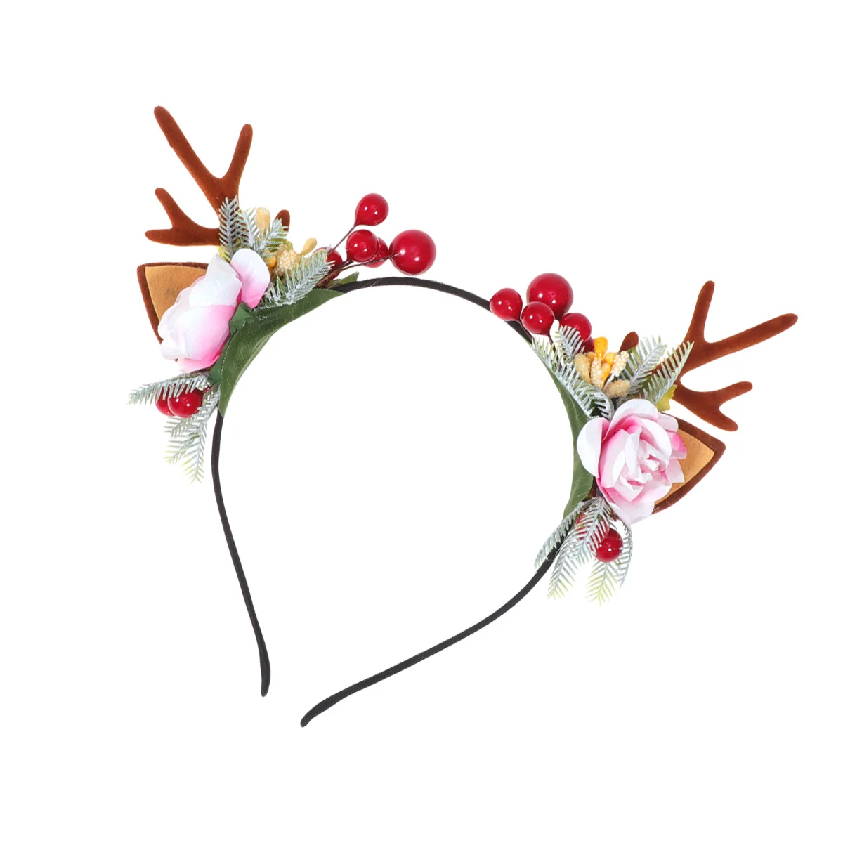 

1pc Rustic Elk Horn Headband Christmas Floral Headdress For Lightweight Antler Hair Hoop Theme Comfortable Non
