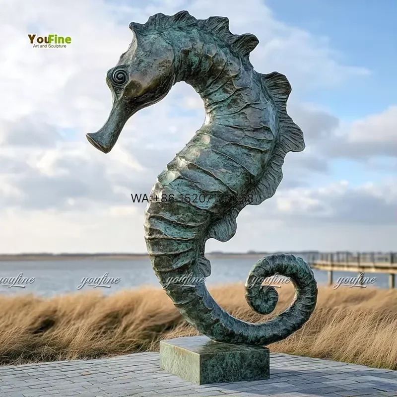 Wmwmnu for Bronze Seahorse Sculpture Patina Handcrafted Garden Statue Outdoor Decor for Villa Estate Hotel