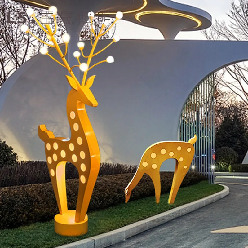 Park Internet celebrity landscape lights sika deer luminous animal modeling square courtyard outdoor lawn creative decoration