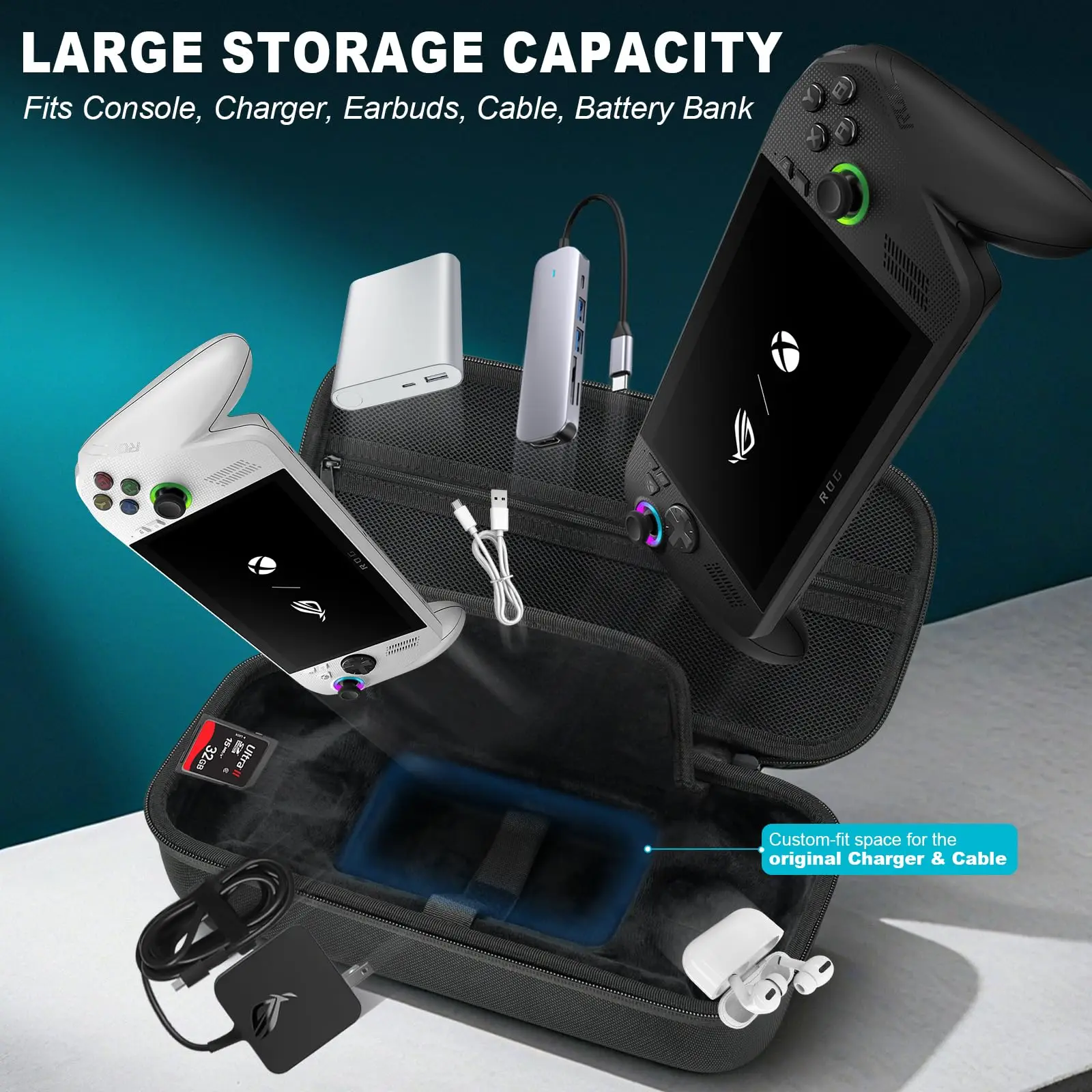 Estojo de transporte de grande capacidade para asus rog xbox ally x 2025, bolsa de armazenamento de viagem portátil de eva rígido para rog xbox ally x acessórios