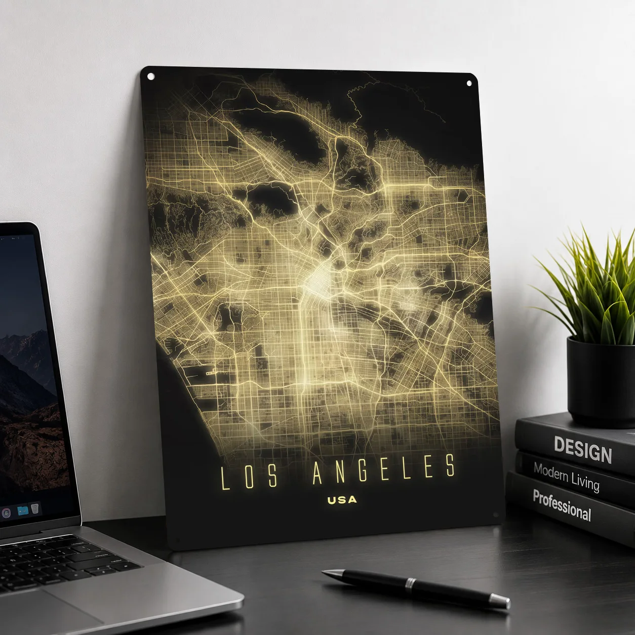 Los Angeles Urban Grid Art Print 3D Texture Metal Poster Customized Wall Art Tin Sign Gift for Mancave Funny Signs Home Deco