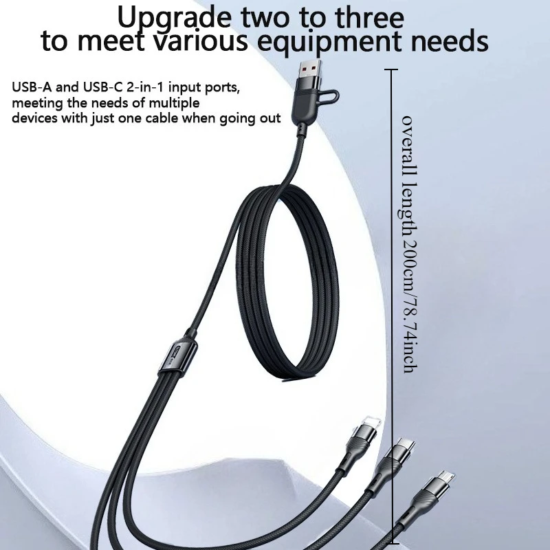 240W 3 em 2 cabo de carregamento rápido suporte PD 20W PD 30W cabo trançado de nylon para iPhone Huawei Samsung