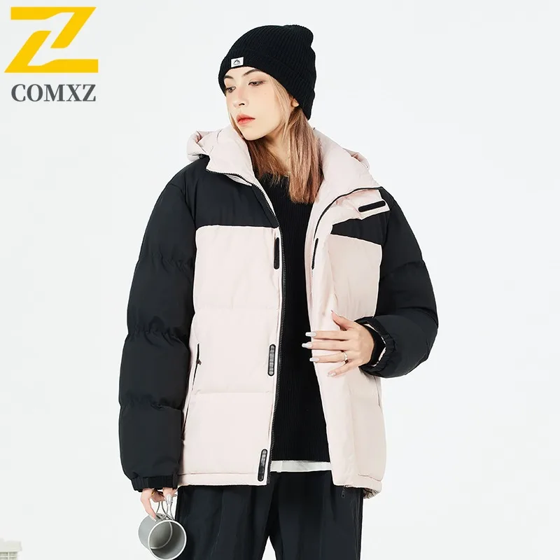 COMXZ 2025 رجل إمرأة كتلة اللون سترة منفوخة شتاء دافئ عصري زوجين معطف الترفيه الرياضة في الهواء الطلق سترة واقية خفيفة الوزن