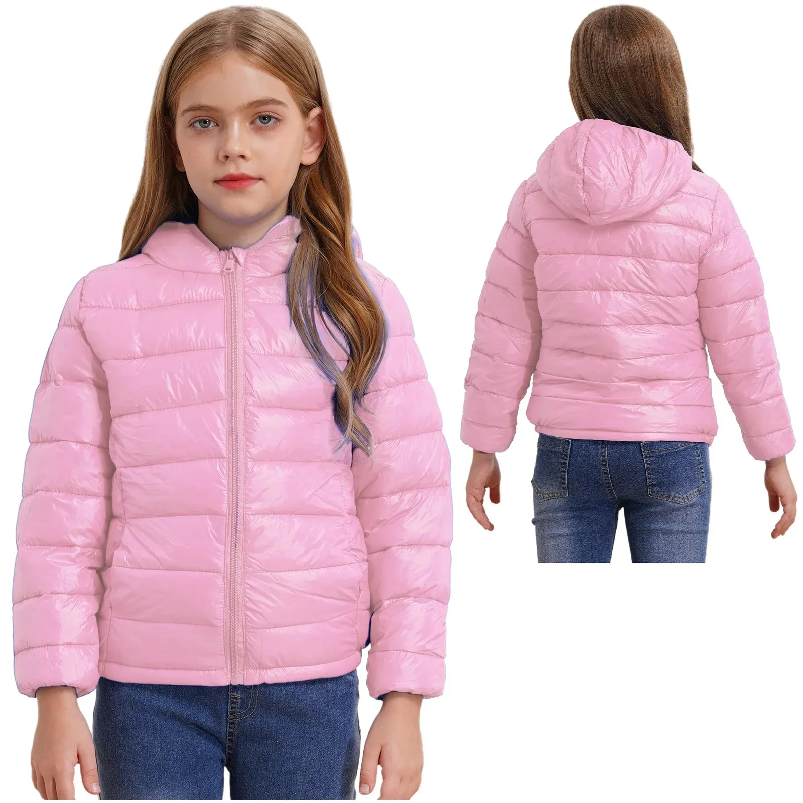 

Kids Girls Hoodie Jacket Coat Winter Warm Long Sleeve Solid Color Zipper Closure Lightweight Outerwear Casual Clothes Loungewear