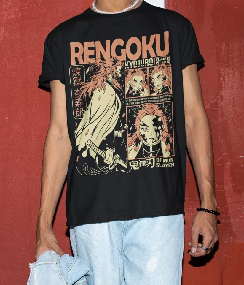 Kyojuro Rengoku T-Shirt Slayer Demon Vintage Anime Manga Horror Shirt All Size Women Clothing  Shirts for Women  Y2k Top