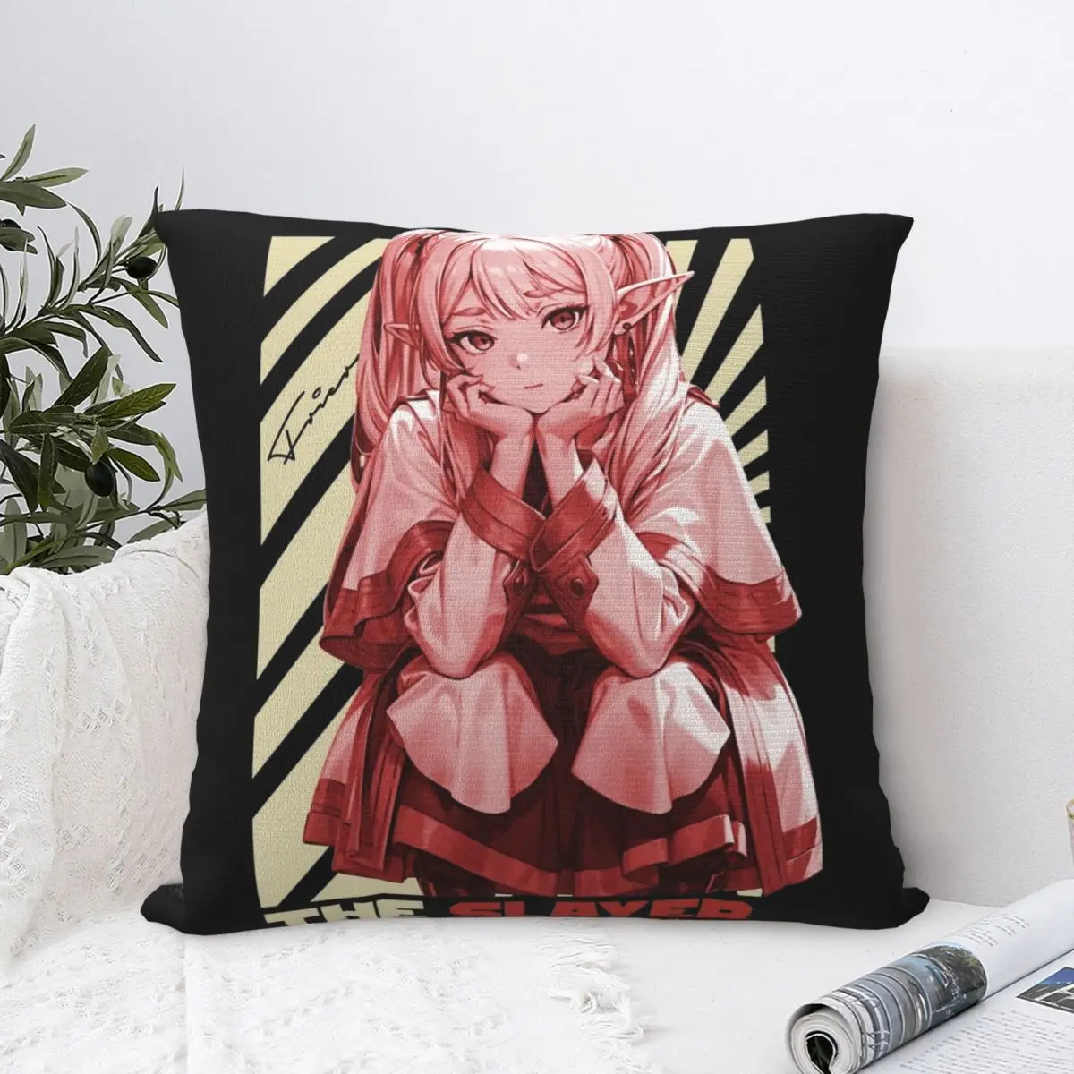 The Slayer Frieren Anime Square Pillow Case Cushion Cover Novelty Zippered Decorative Pillowcase for Living Room 45x45cm