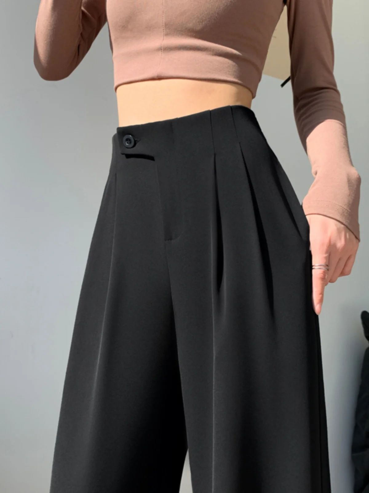 High Waist Narrow Suit Wide Leg Pants Women's Spring Autumn Winter New Loose Drape Straight Casual Trousers Commute Style
