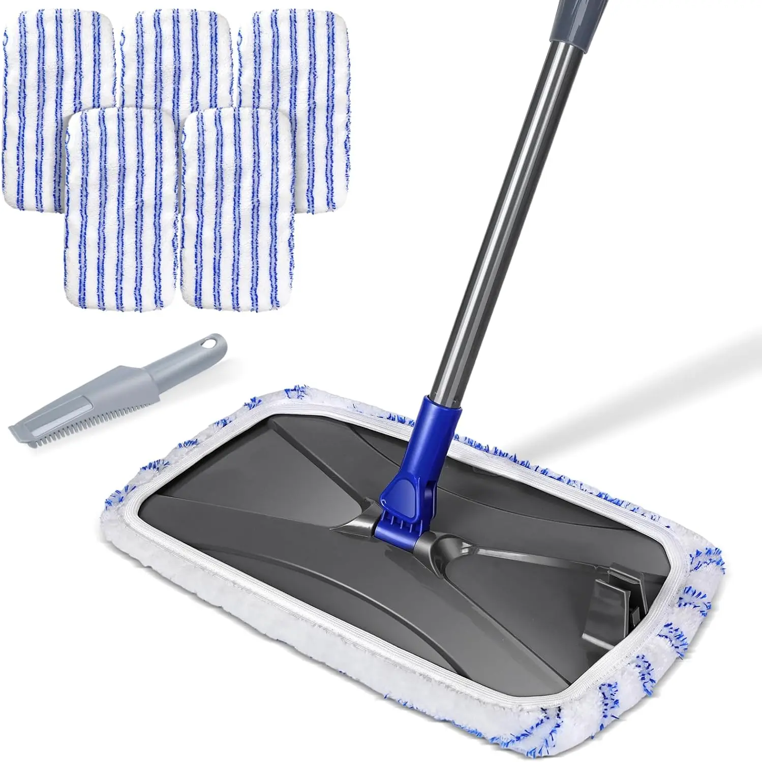 

Microfibre Flat Mop with 5 Reusable Pads, Adjustable Handle for Wet/Dry Floor Cleaning on Laminate Wood Vinyl Tile