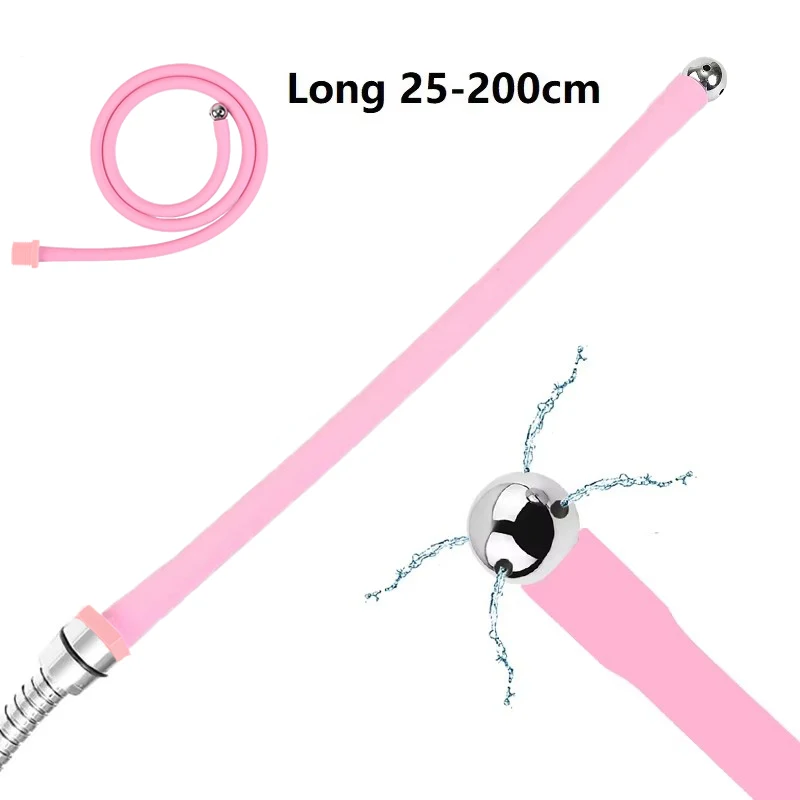 핑크 Douche 실리콘 관장약 주사기, 작고 긴 항문 샤워 청소 헤드, 항문 구슬 엉덩이 플러그 깍지 팁 수도꼭지 부착 게이