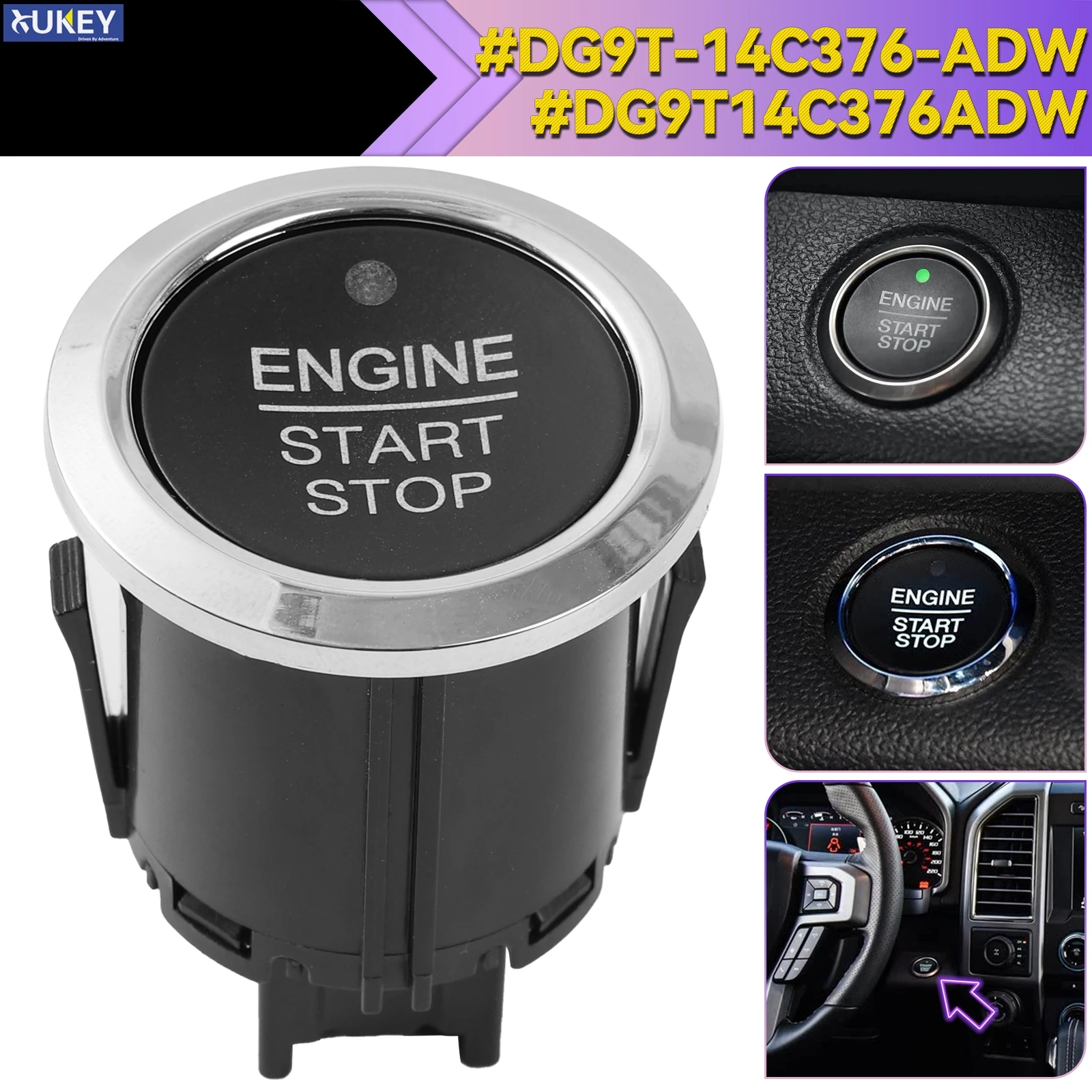 Ignition Push Engine Start Stop Button Switch For Ford F150 F250 F350 Expedition Edge Fusion 2015- DG9T-14C376-ADW DG9T14C376ADW
