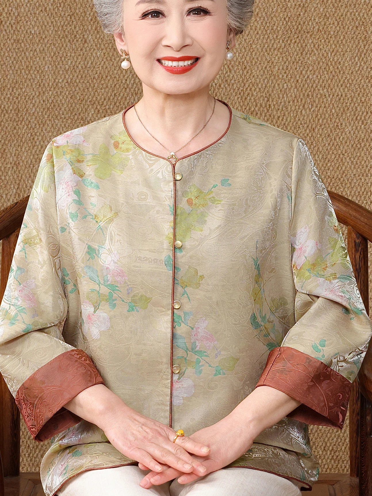 

Faionable Button-Up round Ne irt Mommy Sle Women's Clothing ly Women's Spring Outerwear Breathable Lightweight