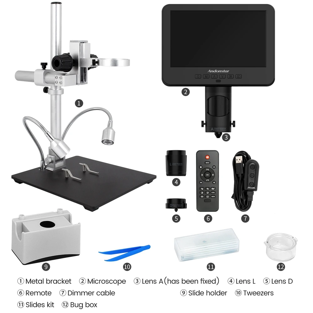 Andonstar-Microscópio Trinocular Digital, 2000X, 2160P, UHD, HDMI, AD246SM com conexão ao PC, verificação de solda PCB, reparo telefônico