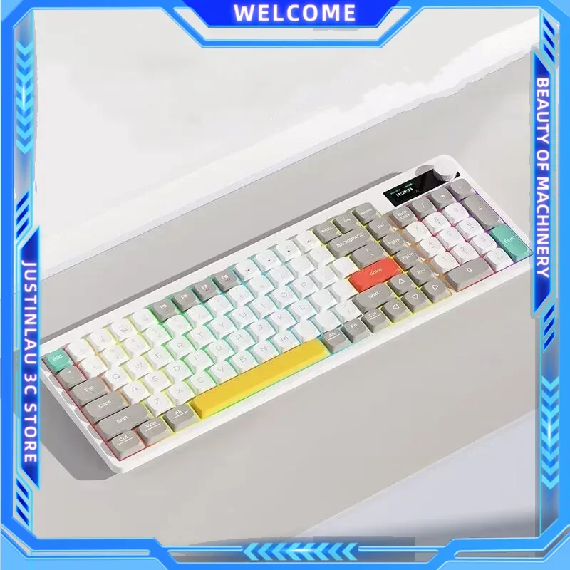 Low-Profile Mechanical Gaming Keyboard Three-Mode Wireless Screen PBT Key Cap Rgb Full-Size Mac Office Compact 101 Keyboard