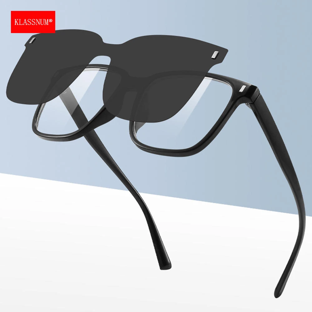 KLASSNUM Polarized Magnetic Clip Sunglasses Set Anti Blue Light Large Glasses With Yellow Lenses 2026 Trendy Men Women Eyepiece