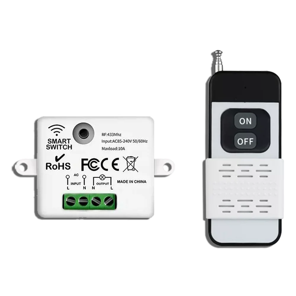 433MHz Wireless Light Switch RF 220V 110V 10A Relay Controlle Mini Round Button Wall Panel Switch Remote Control For LED Lamp