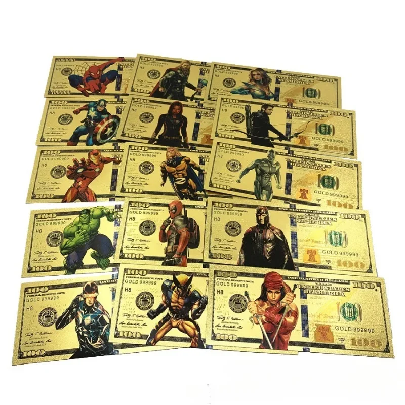 Marvel The Avengers Gold Foil Paper  Decoration Anime Toys Figures Iron Man Captain America Collect Currency Kids Birthday Gifts