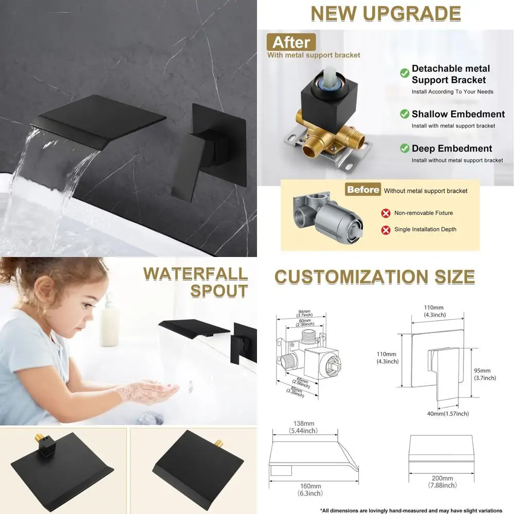 

Modern Matte Black Wall-Mounted Bathroom Sink Faucet with Single Handle and Brass Rough-In Valve for Vessel Sink Vanity Basin