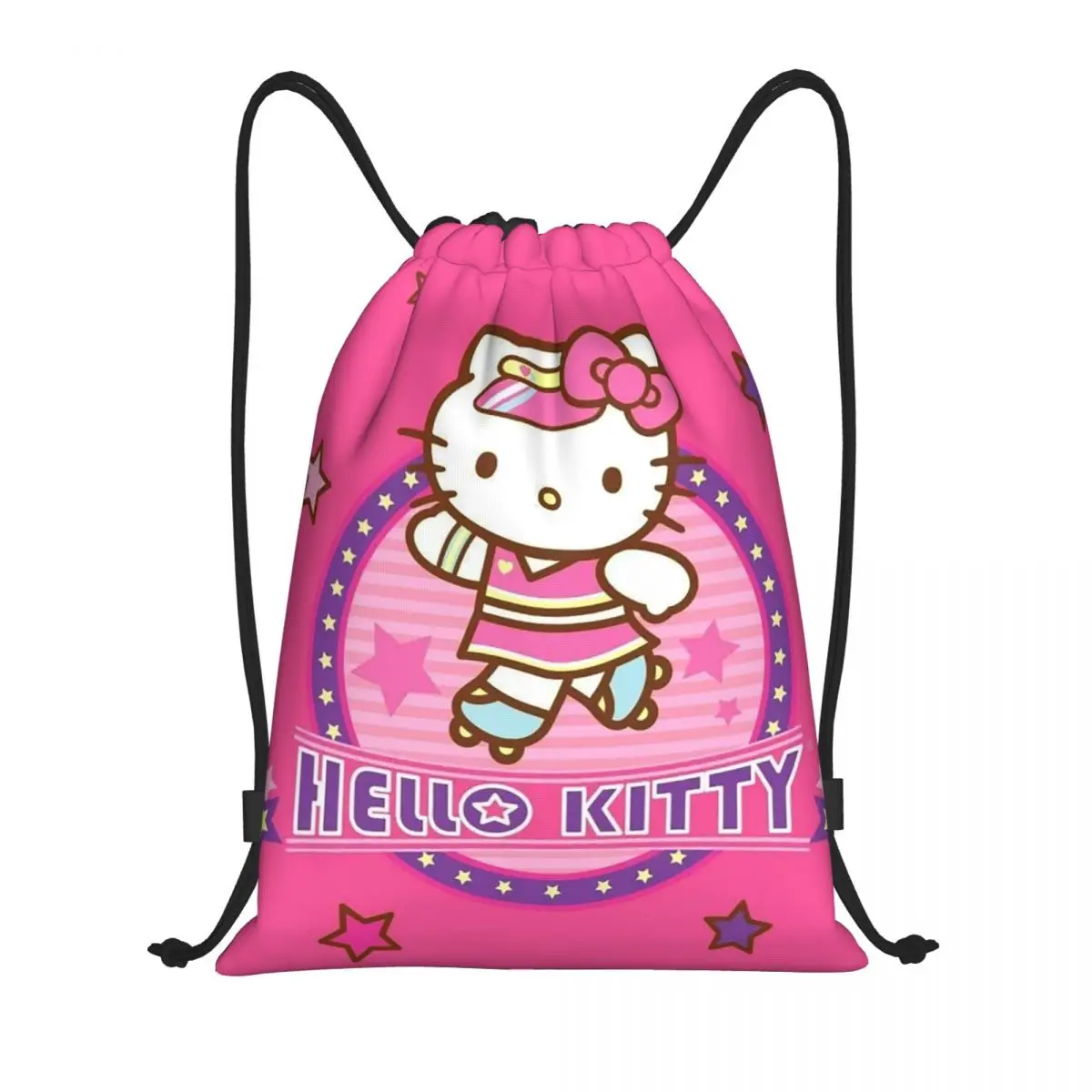 사용자 정의 헬로 키티 고양이 스케이트 디자인 Drawstring 배낭 스포츠 체육관 가방 남성 여성 Kawaii 새끼 고양이 훈련 Sackpack