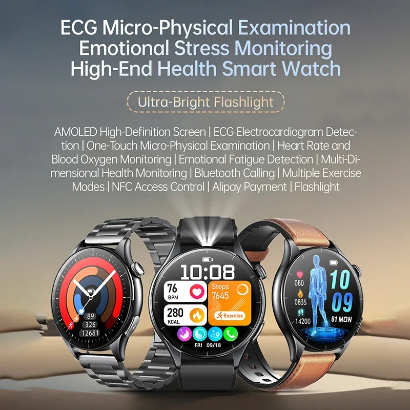 2025 جديد التحليل الصحي ECG + PPG ساعة ذكية الجسم الدهون حمض اليوريك ضغط الدم معدل ضربات القلب المقتفي NFC Smartwatch لنظام أندرويد IOS