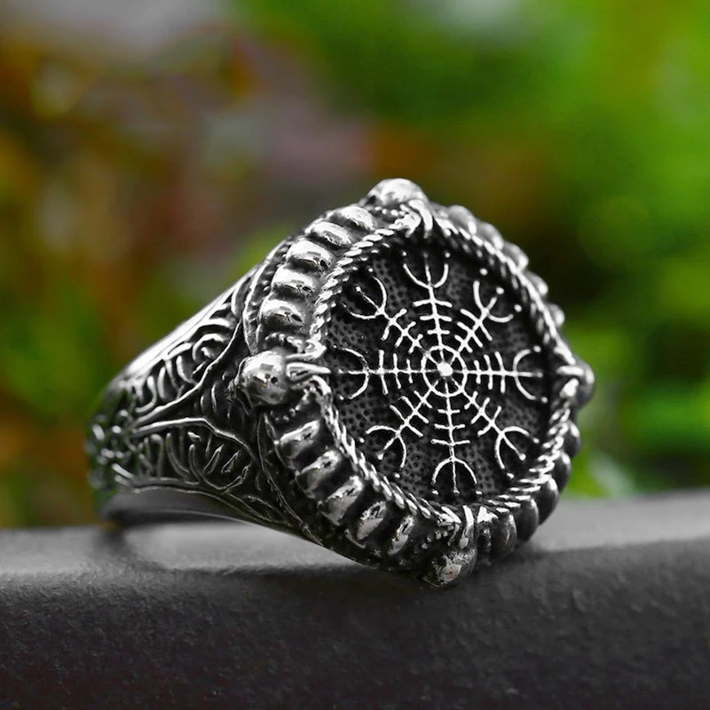 Bague boussole Vintage Viking pour hommes, en acier inoxydable, Punk Hip Hop, motard gothique, crâne, bijoux cadeau, livraison directe