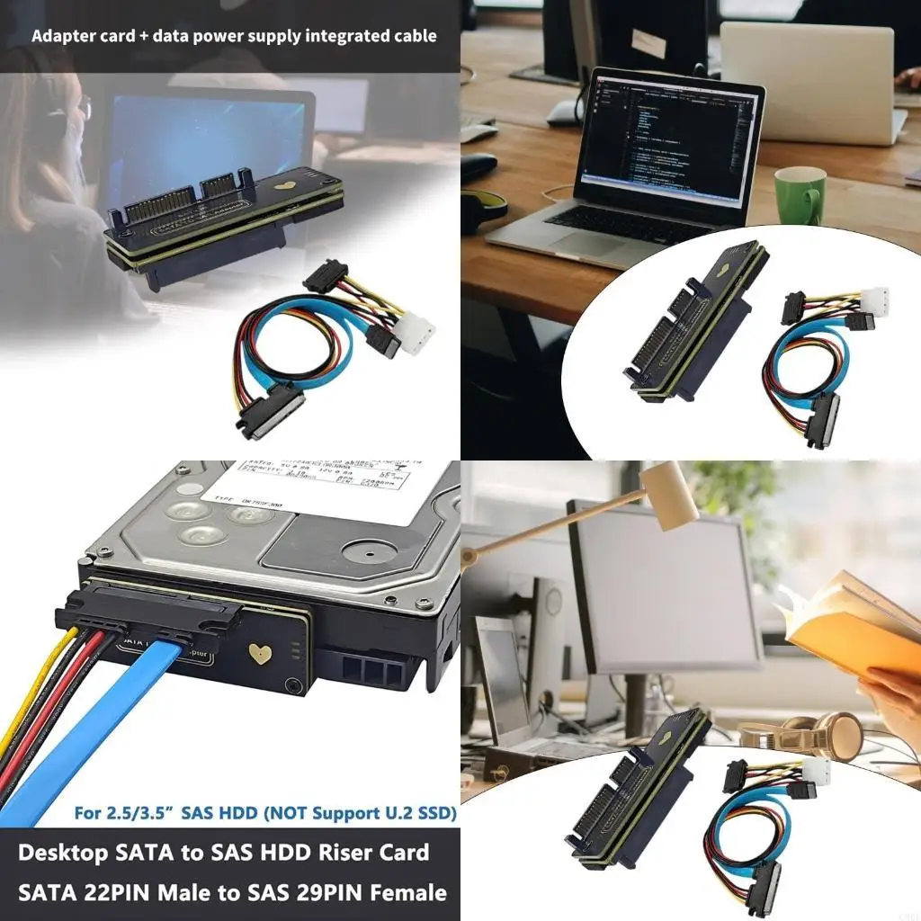 

C90F Portable 22Pin to 29Pin Converter SATA3.0 to 29Pin Risers Card Extension Cable Motherboards Adapter Support 2.5"