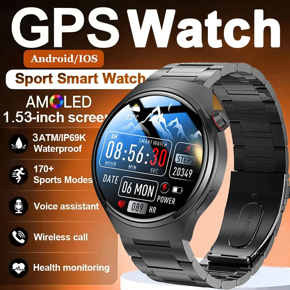 

2025 Новые спортивные GPS-смарт-часы для мужчин 1,53 дюйма Bluetooth-вызов с пульсометром 3ATM Водонепроницаемые умные часы для Android IOS для Huawei