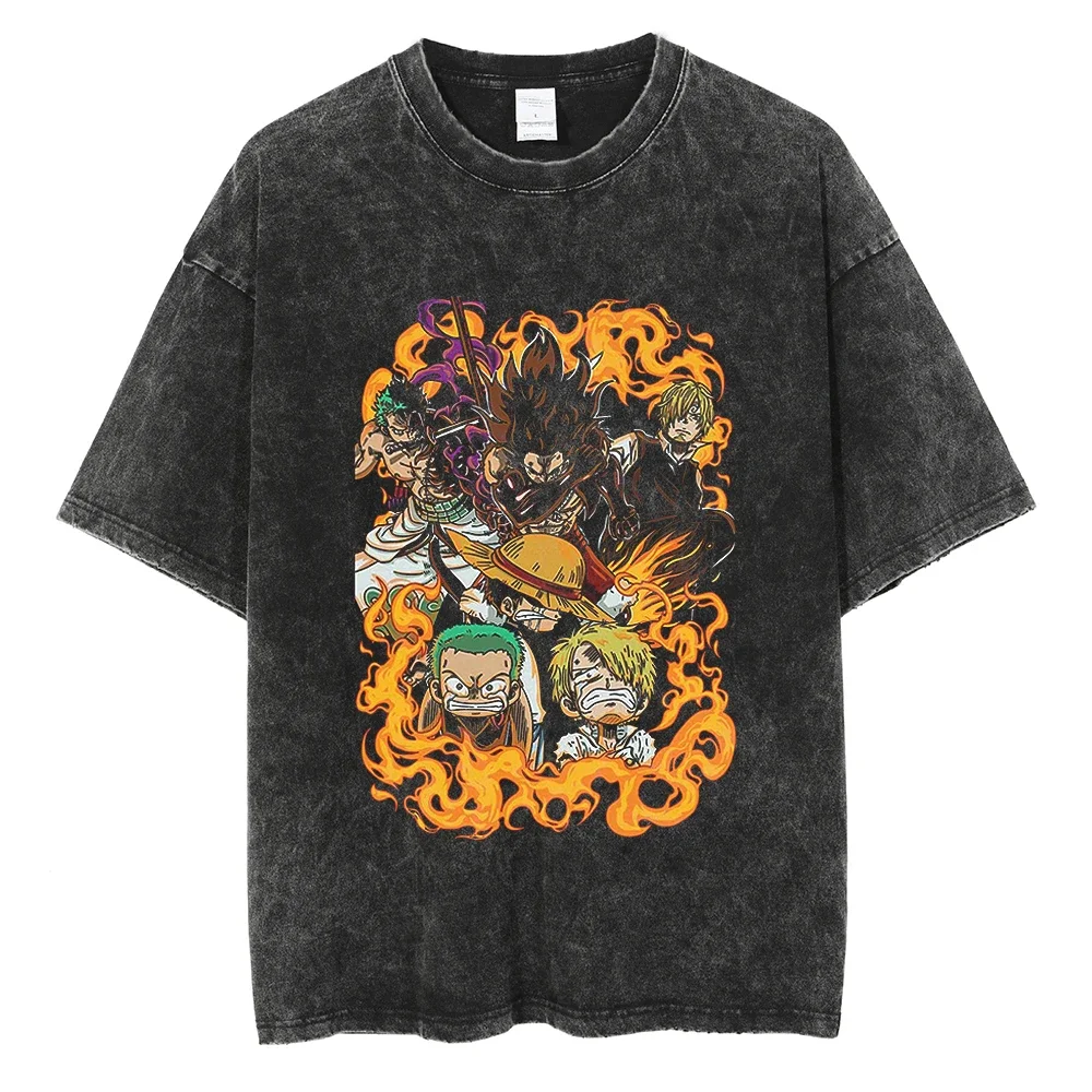 

Men Washed T-shirt Streetwear Japanese Anime One Piece Graphic T-Shirt Hip Hop Harajuku Oversized Tshirt Cotton Tops Tees Unisex