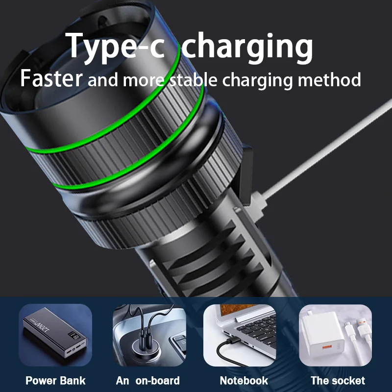 2025Super Long Range Tactical Torch High Power LED Flashlight Rechargeable Strong Light Lamp Outdoor Portable Lantern Waterproof