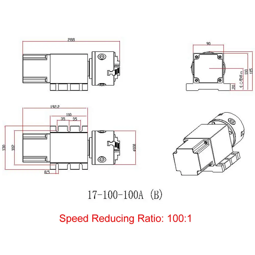 NEMA 34 Harmonic Drive Reducers CNC A Rotary Axis Chuck 100mm 3 4 Jaws Speed Reducing Ratio 100:1 for Wood CNC Router Machine