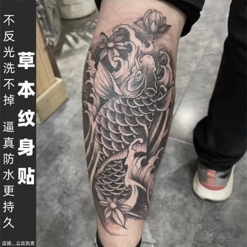 Herbal Goldfish Temporary Tattoos for Women Man Koi Carp Fish Fake Tattoo Lasting Arm Art Sticker Waterproof Tatuajes Temporales