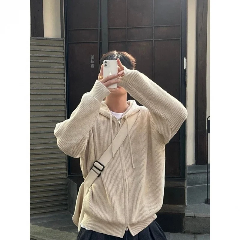 سترة محبوكة بغطاء للرأس للرجال، ملابس خارجية جديدة للخريف والشتاء بسحاب، سترة راقية، بلوزة للزوجين متعددة الاستخدامات