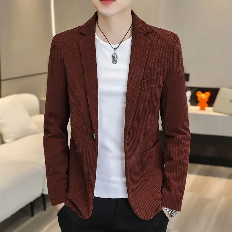 Boutique Men's Suits Fashion Business Slim Casual Corduroy Gentlemen Italian Style Versatile British Style Wedding Dress Blazer