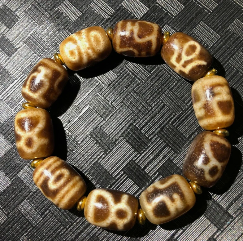 Magic Tibetan Old Agate Various patterns Totem dZi Bead Bracelet 14*20mm C781