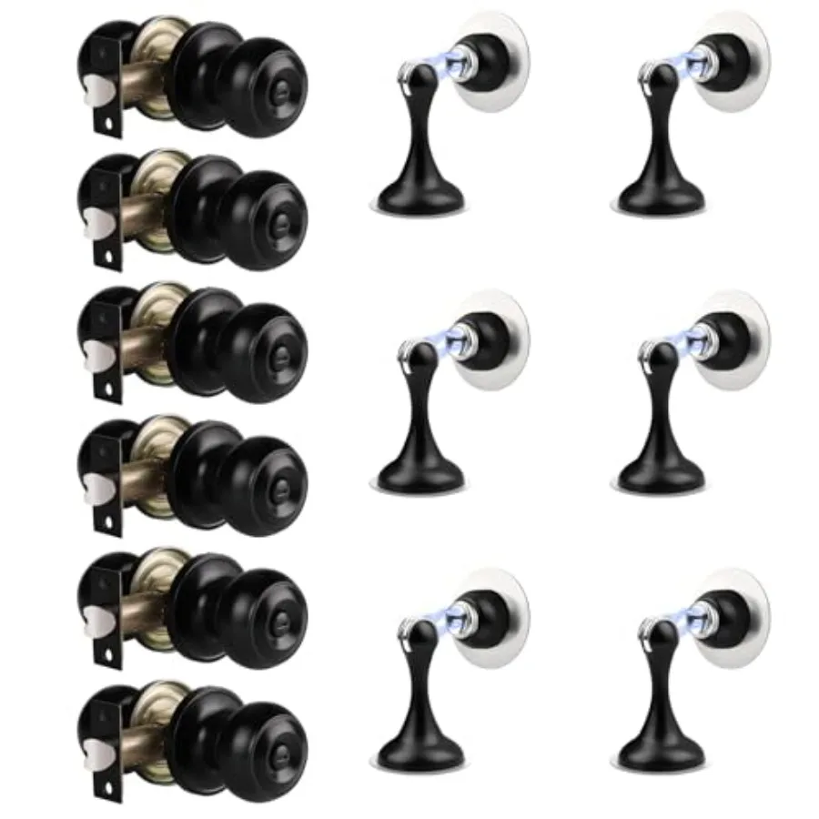 

Black Door Knobs for Bedroom Bathroom and Black Magnetic Door Stoppers