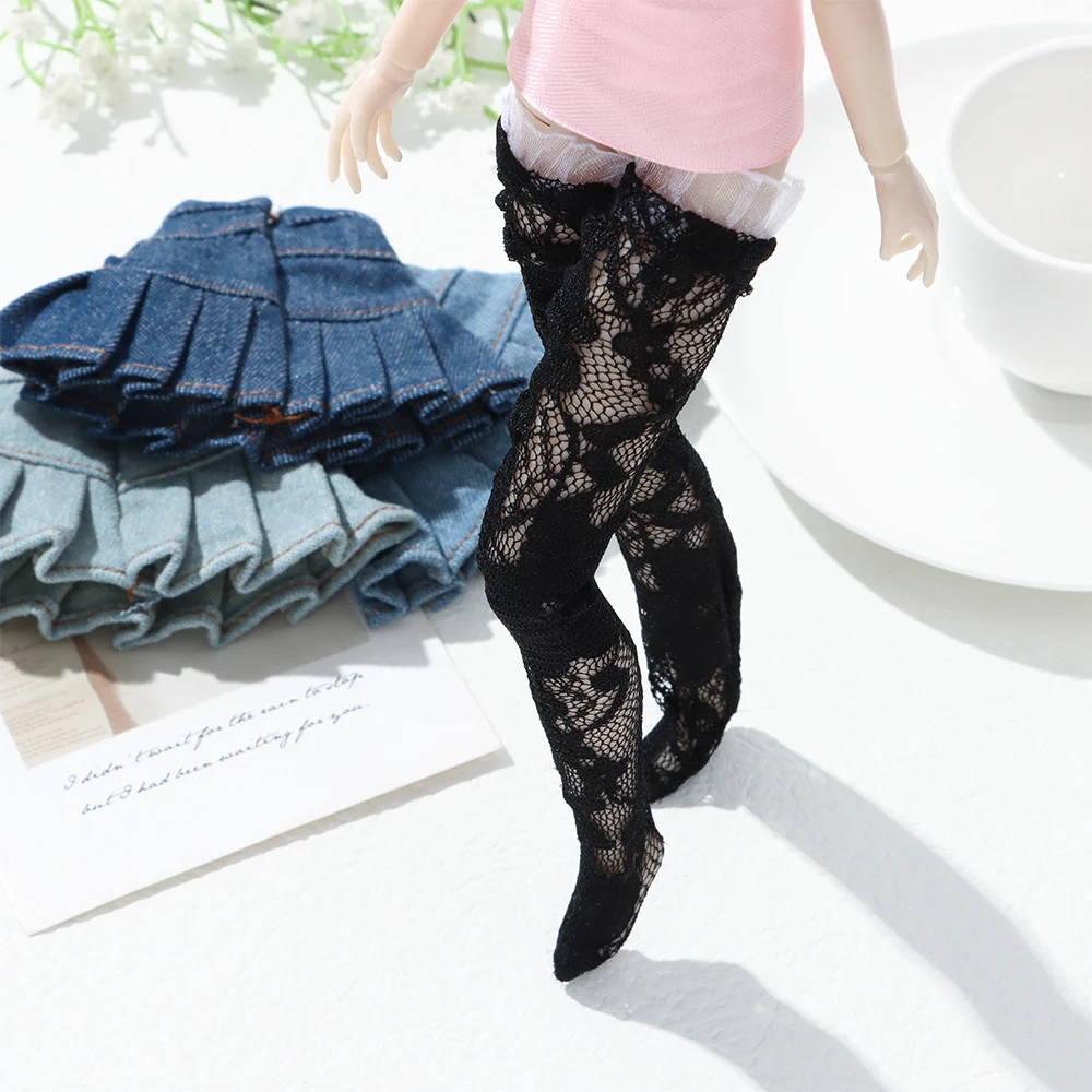 1/3 Doll Clothes Fashion Pleated Skirt Sexy Vest Lace Stockings For 60CM Dolls Accessories 1/6 Doll Denim Skirt For 30CM Dolls