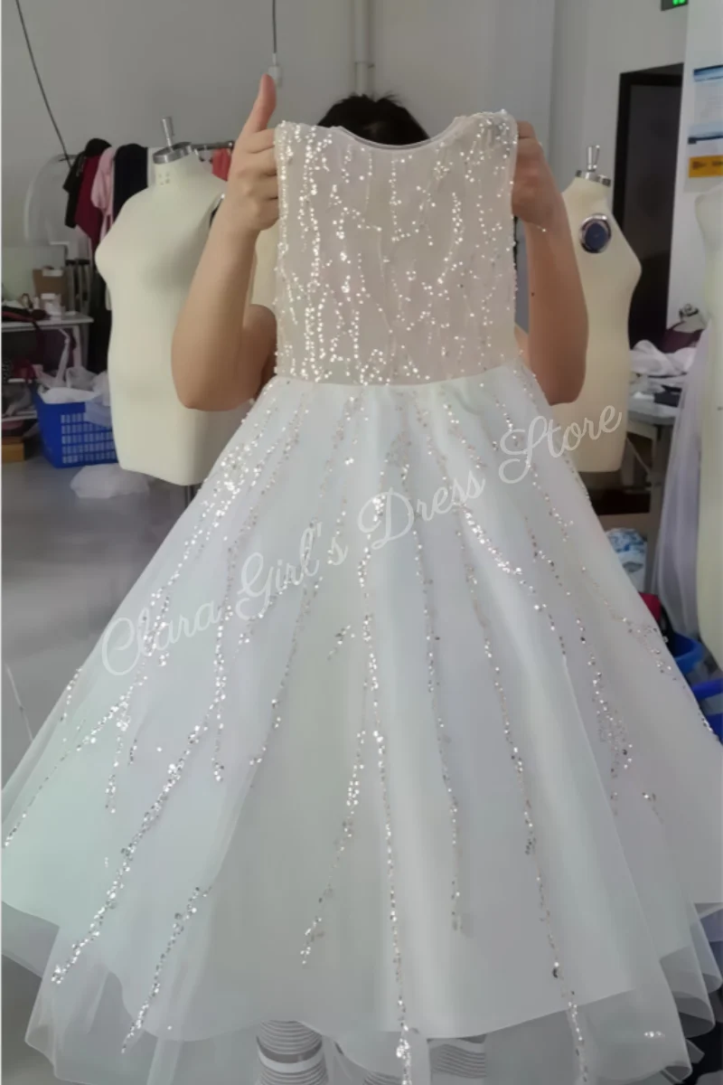 Benutzerdefiniertes Blumenmädchenkleid Hochzeitskleid Weihnachtskleid Partykleid Pailletten Prinzessin Kinder formelles Kleid