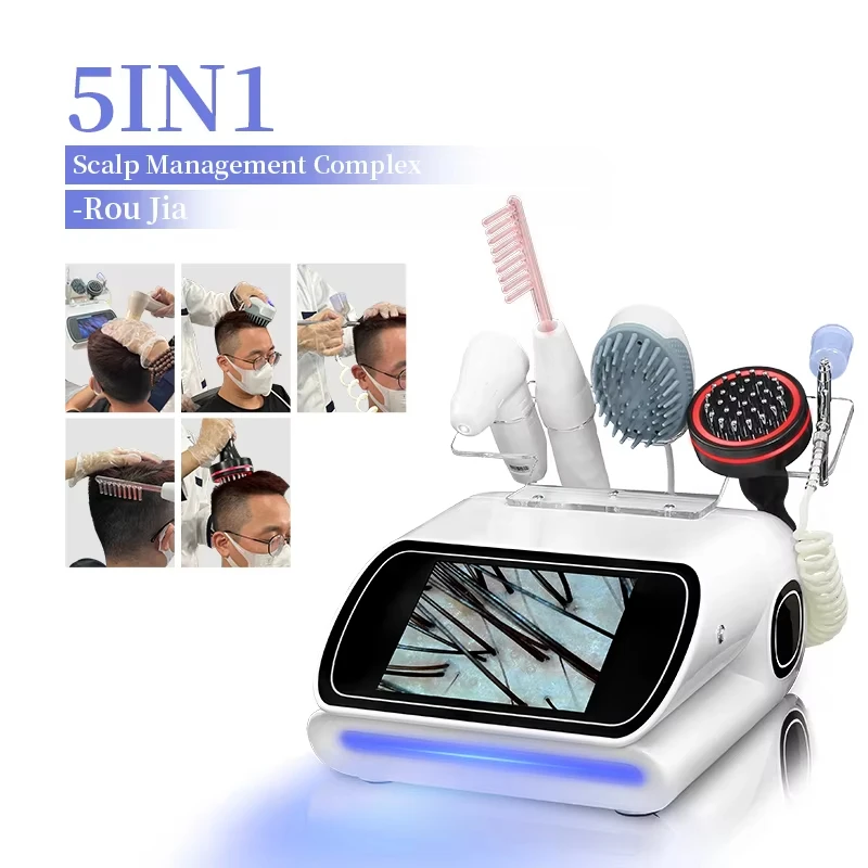 

Портативный многофункциональный аппарат 5-в-1 для ухода за волосами и кожей головы: анализ, управление и массаж