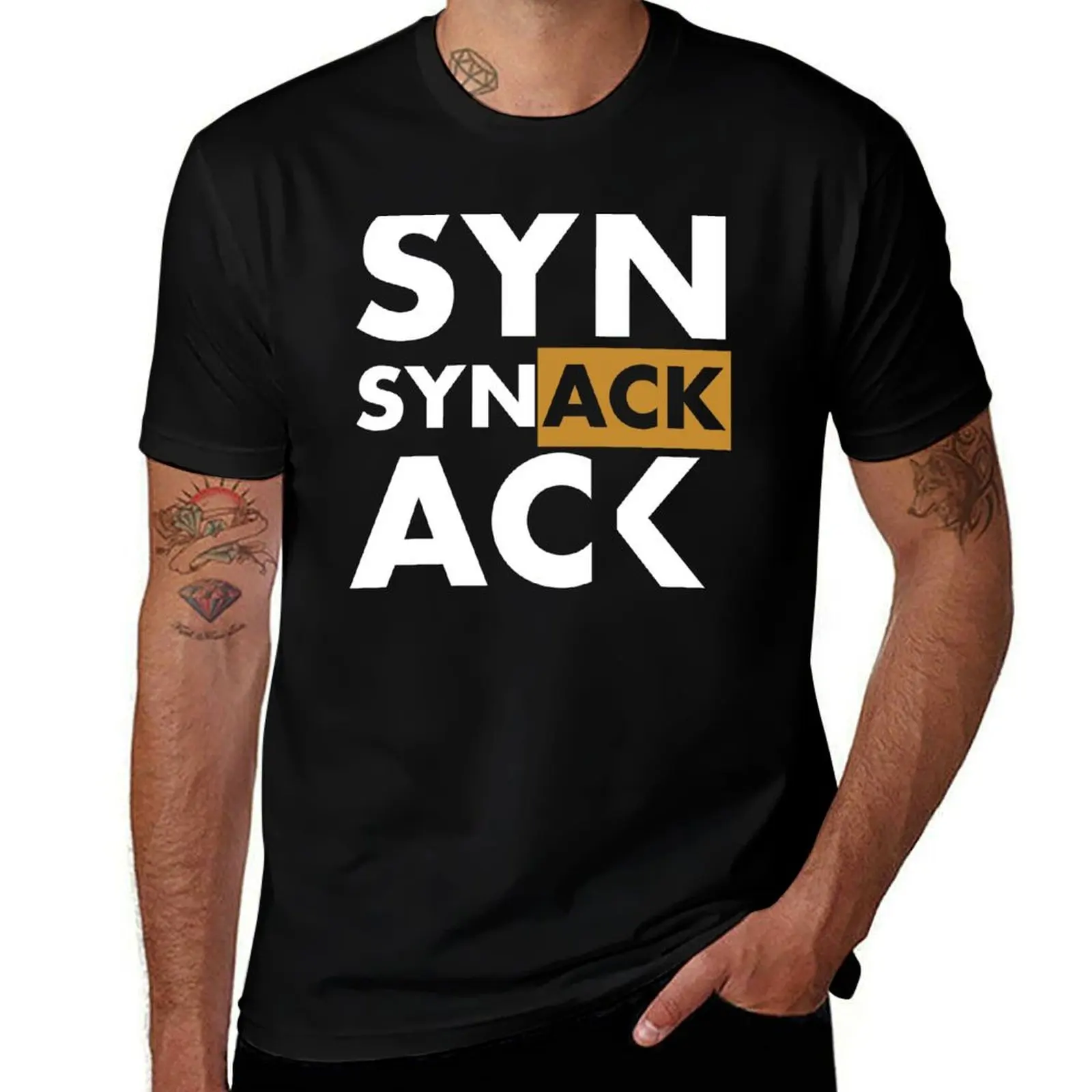 SYN ACK Gold White TCP Connection Establishment Great Gift Idea for System Administrators T-Shirt Holiday Lightweight T-Shirt